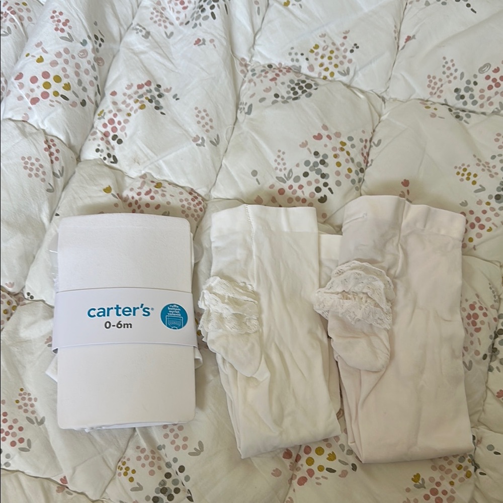 Carter's White and Cream Baby Tights Set
